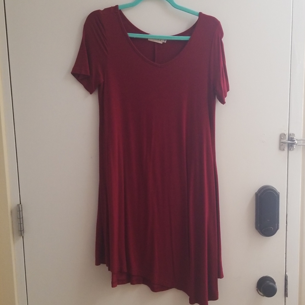 Women's XL Maroon Short Sleeve Dress EUC